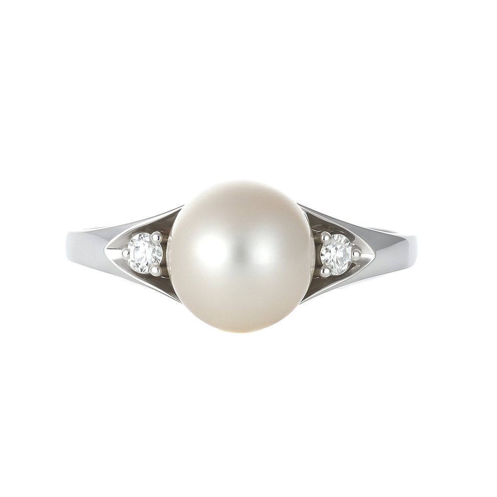 Δαχτυλίδι - 18 καράτια Λευκός χρυσός - 0.04ct. tw. Διαμάντι (Φυσικό) - Μαργαριτάρι #3.2