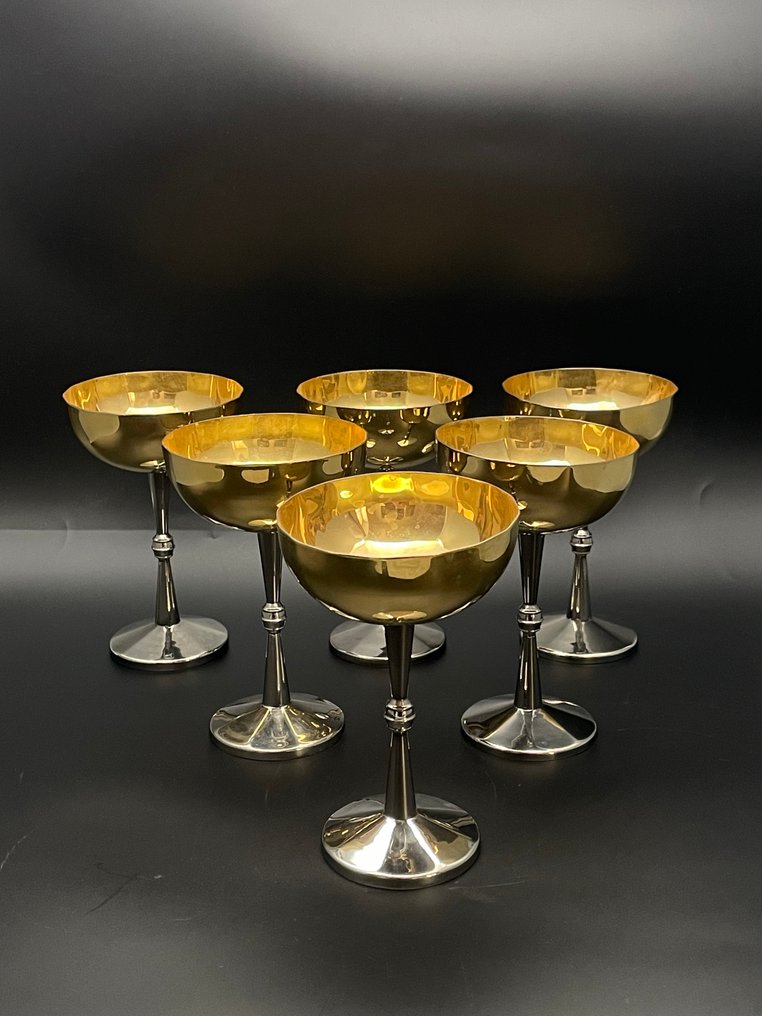 Orfèvre italien à identifier - Champagneglas (6) - Forgyldt, Forsølvet #1.0