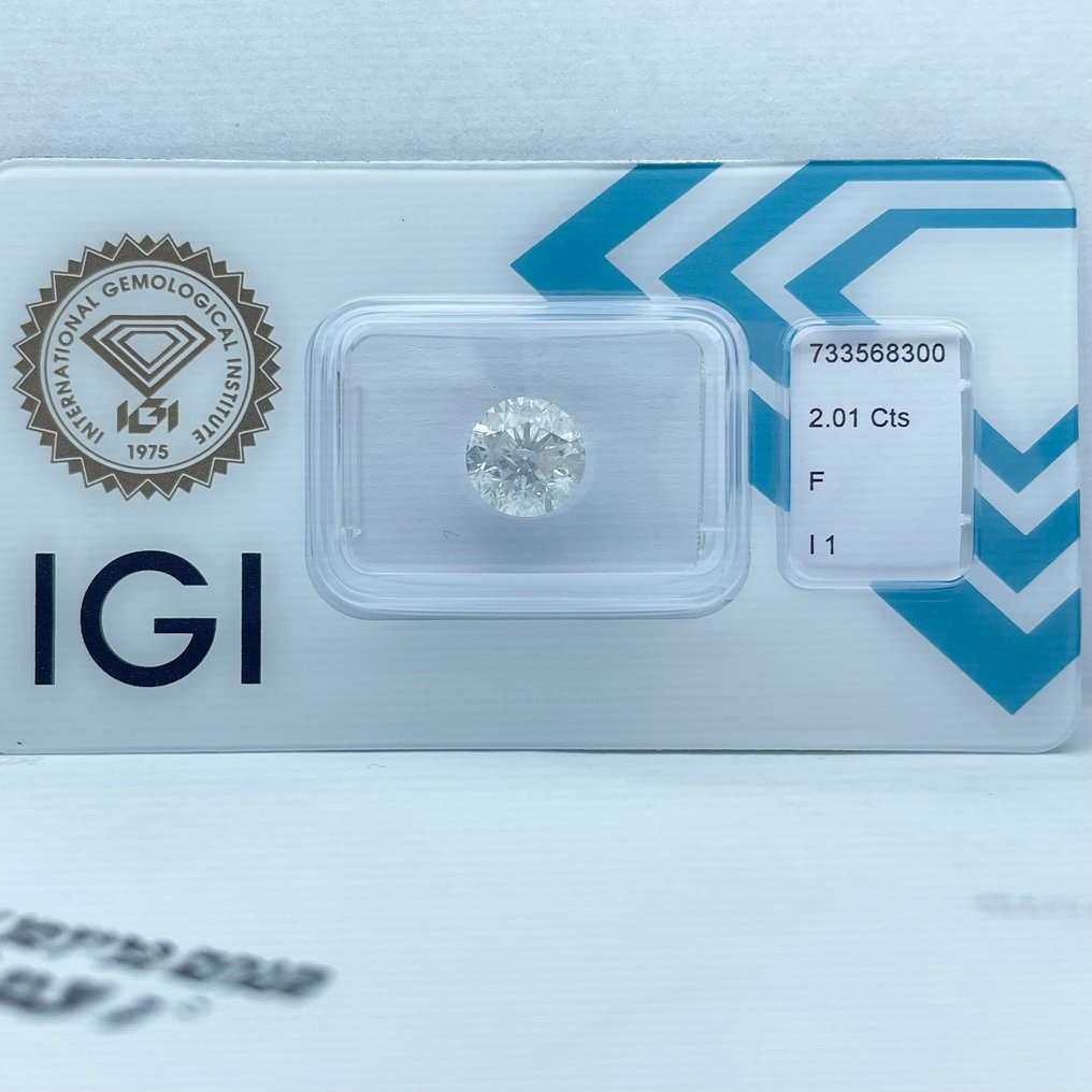 沒有保留價 - 1 pcs 鑽石 (天然) - 2.01 ct - 圓形 - F(近乎無色) - I1 - 國際寶石學院(International Gemological Institute (IGI)) #4.3