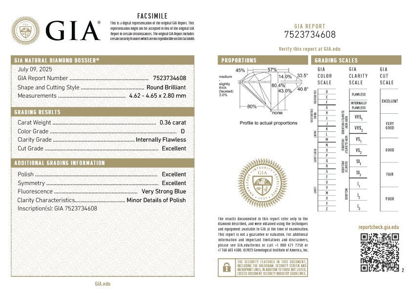 Ei pohjahintaa - 1 pcs Timantti (Luonnollinen) - 0.36 ct - Pyöreä - D (väritön) - IF - Amerikan gemologinen instituutti (GIA) - Ex Ex Ex #4.3