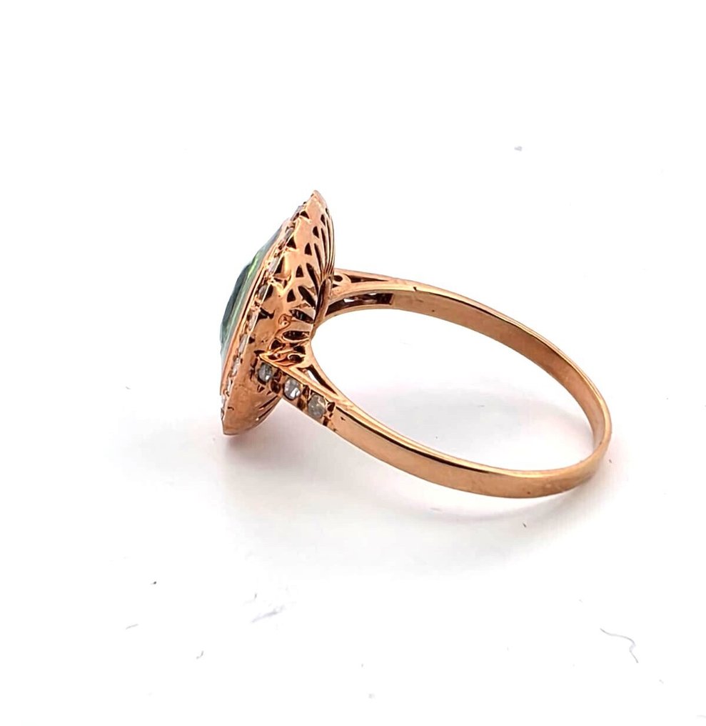 Nincs minimálár - Gyűrű - 9 Kt Rózsa arany, Ezüst Smaragd - Gyémánt #2.1