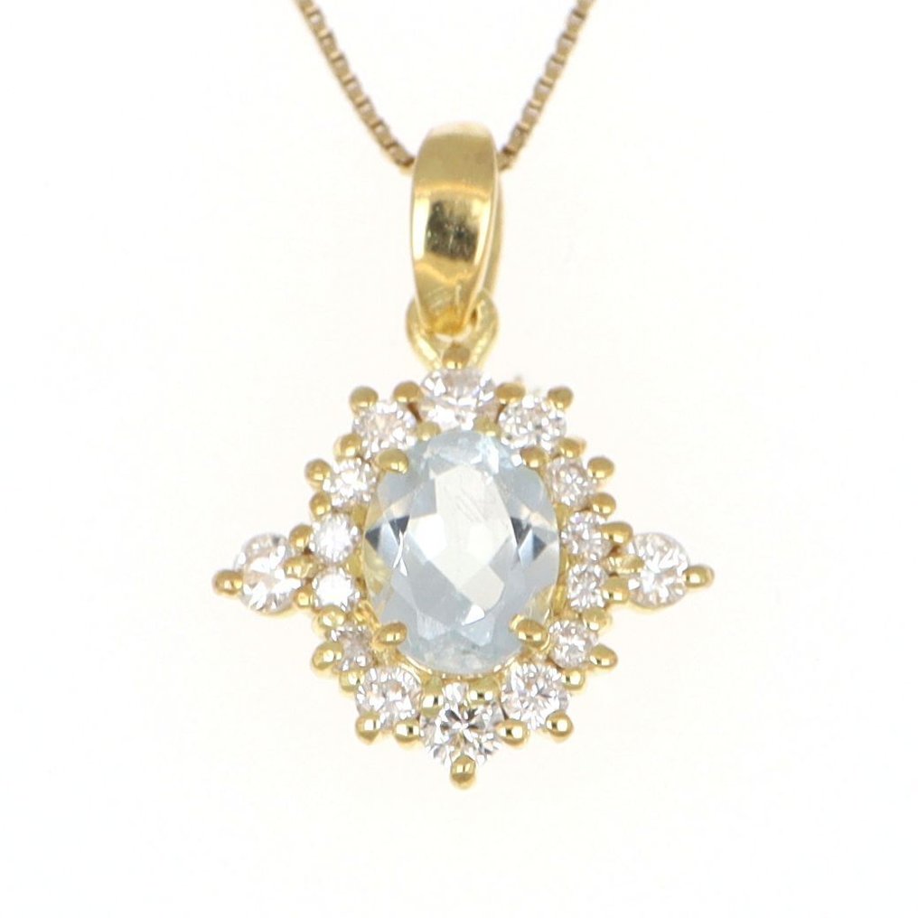 Sem preço de reserva - Colar com pingente - 18 K Ouro amarelo Água-marinha - Diamante #1.0