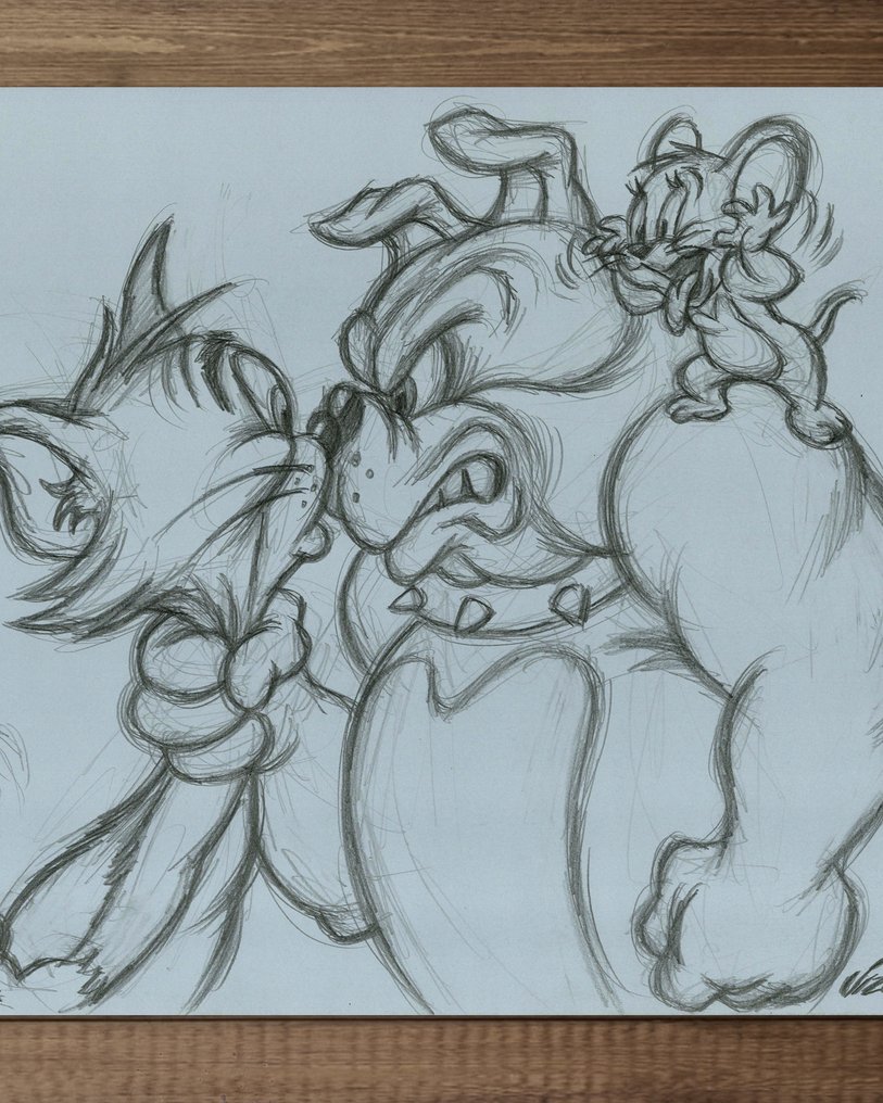 Joan Vizcarra Eredeti ceruza - Tom & Jerry vs Spike – Hand Signed #1.0