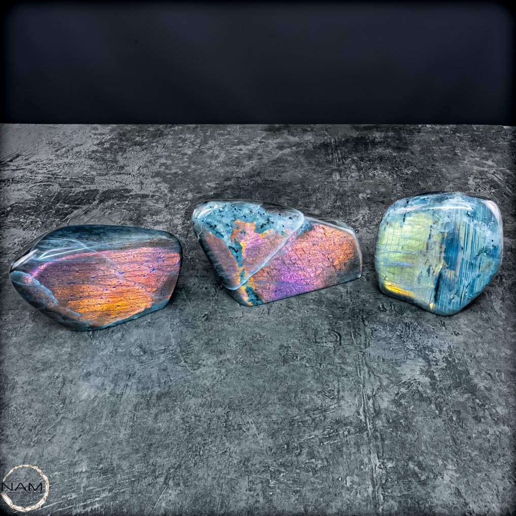 Set di Labradorite naturale – Gioco di colori magico in tre forme libere uniche- 2200.75 g - (3) #4.3