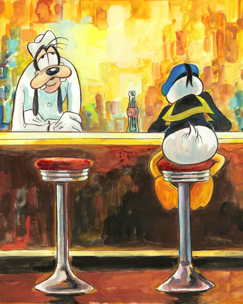 Tony Fernandez - Donald & Goofy ispirati a 'Nighthawks' di Hopper (1942) - Artist Proof (AP) – Hand-Signed #1.0