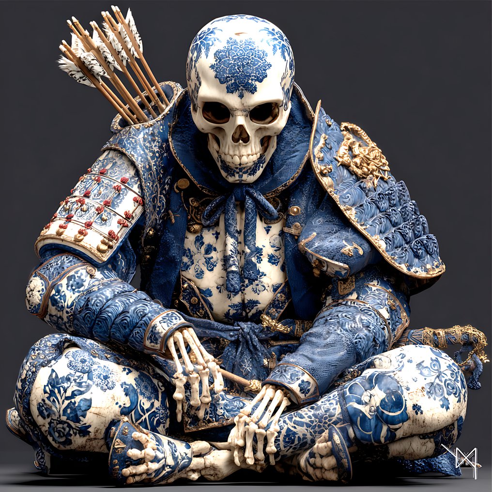 NYX - Samouraï Squelettique en Porcelaine Bleue #1.0