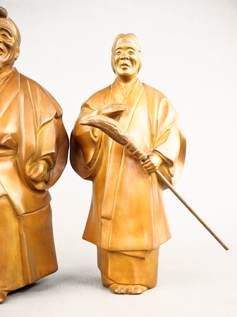 青銅色 - Higuchi Hōzan 樋口芳山 - 吉祥的高砂娃娃,祈求婚姻和睦与长寿。 - 昭和年代(1926-1989) #2.1