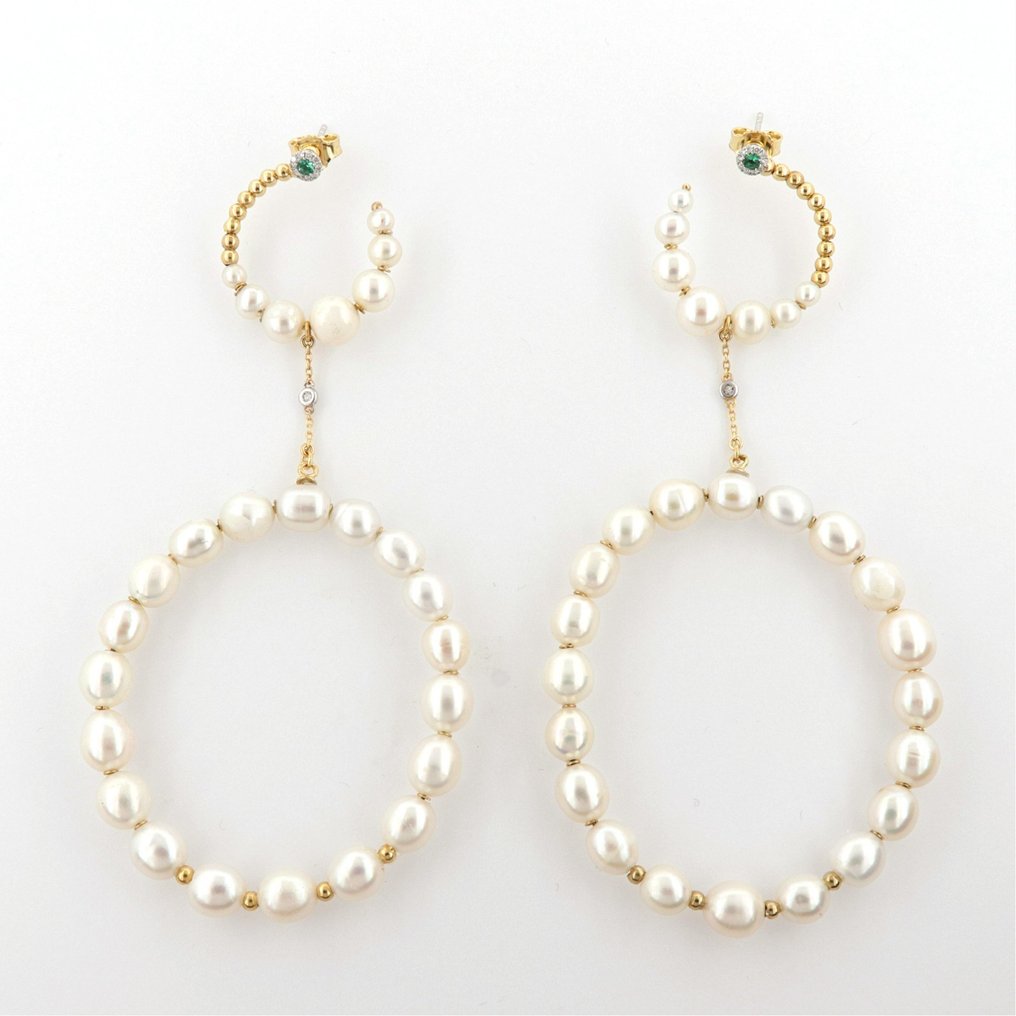 Drop fülbevaló - 18 kt. Sárga arany, Fehér arany - 0.75ct. tw. Smaragd - Gyémánt #1.0