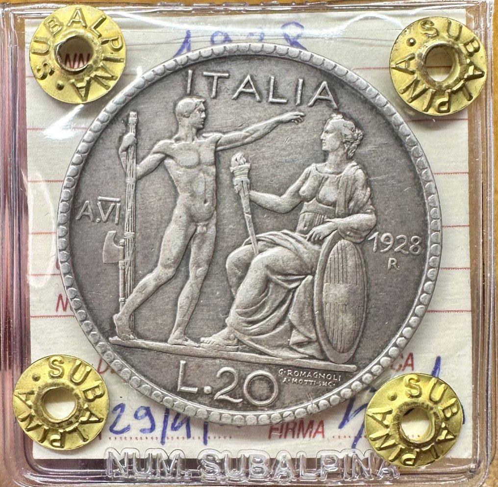 Ιταλία. Vittorio Emanuele III. 20 Lire 1928 "Littore" A. VI #1.0