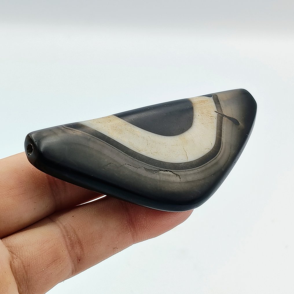 Seidenstraße, zentralasiatisch Natürlicher bandierter Agat XL Perlen-Talisman Pektorale - 85 mm #1.0