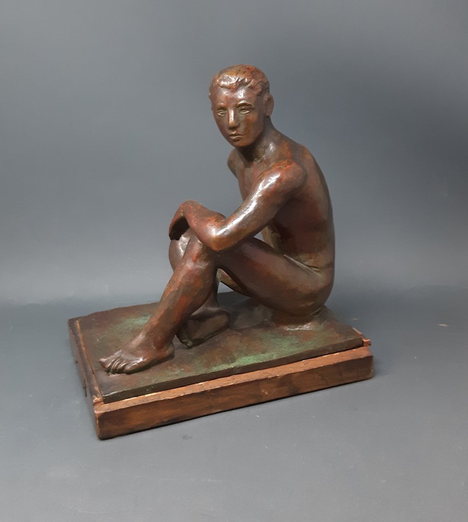 Carlo Cont - 雕塑, Atleta - 30 cm - 铜绿青铜 - 1935 #3.2