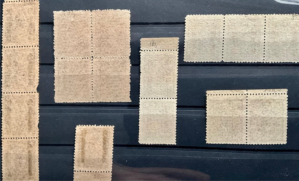 China 1944 - Part with 16c olive-brown stamps with red or black overprints of Chinese characters. RAR #4.3