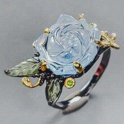 925 ασήμι μαύρο ρουμπίνι ρουμπίνι - ακουαμαρίνα - τουρμαλίνης - χρωμικό διοψίδιο - Δαχτυλίδι #1.0