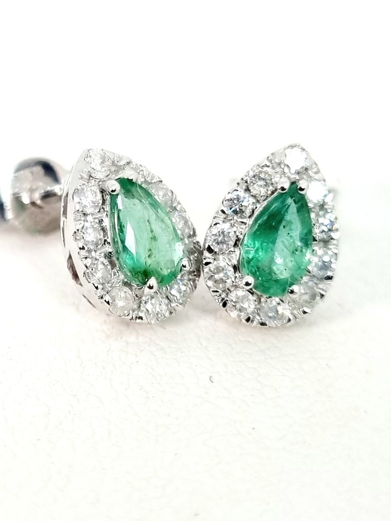 Ohrringe - 18 kt Weißgold Smaragd - Diamant #4.3