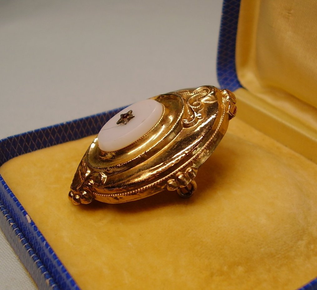 Nincs minimálár - Bross - 12 kt. Sárga arany, Ezüst - 8.05ct. tw. Chalcedony - Gránát - Viktorian.Goldarbeit 1860 #2.1