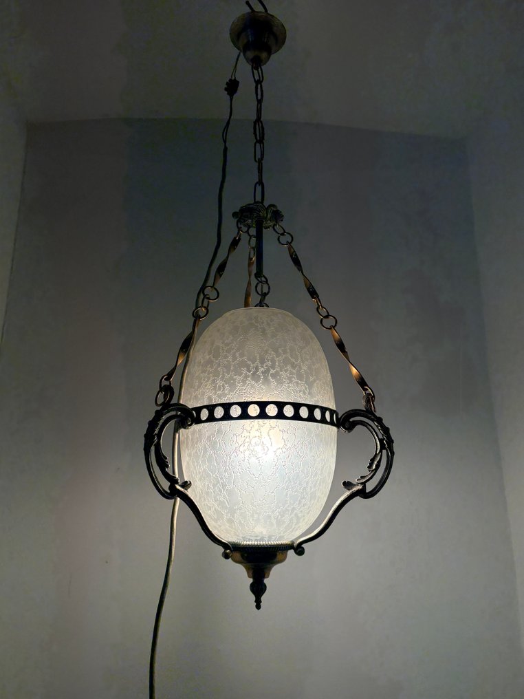 Hanging lamp - Gilt brass, Crackle glass #2.1