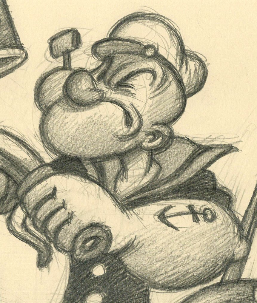 Joan Vizcarra Crayon original - Popeye on Classic American Motorcycle – Hand Signed #4.3