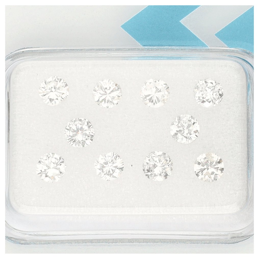 No reserve price - 10 pcs Diamond (Natural) - 1.26 ct - Round - I - I1 - International Gemological Institute (IGI) #1.0