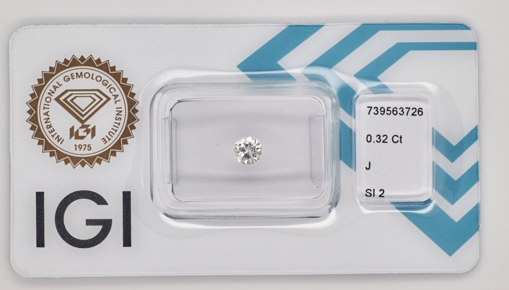 Fără preț de rezervă - 1 pcs Diamant (Natural) - 0.32 ct - Rotund - J - SI2 - IGI (Institutul gemologic internațional) #1.0