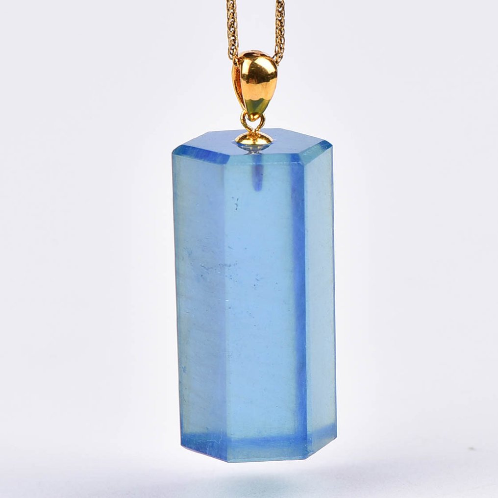 没有保留价 - 吊坠项链 - 18K包金 黄金 海蓝宝石 - ALGT 认证 #4.3