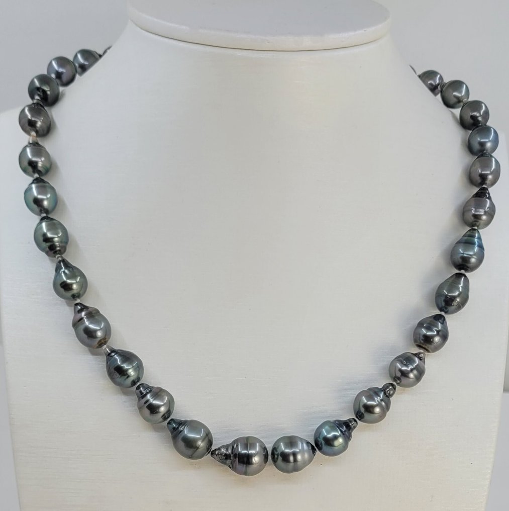 沒有保留價 - 頸鏈 銀, 8x11.5毫米孔雀Tahiti珍珠 #4.3