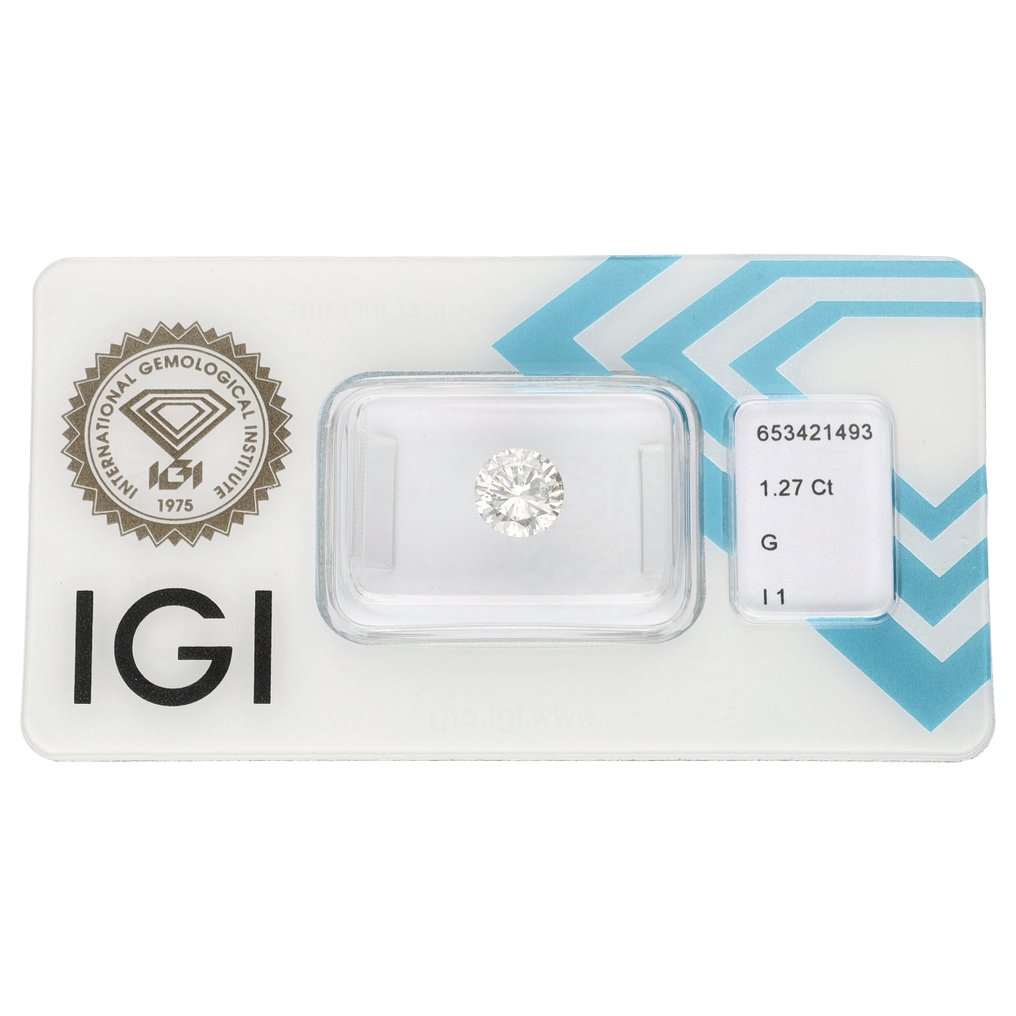 1 pcs 钻石 (天然) - 1.27 ct - 圆形 - G - I1 内含一级 - 国际宝石研究院(IGI) #1.0