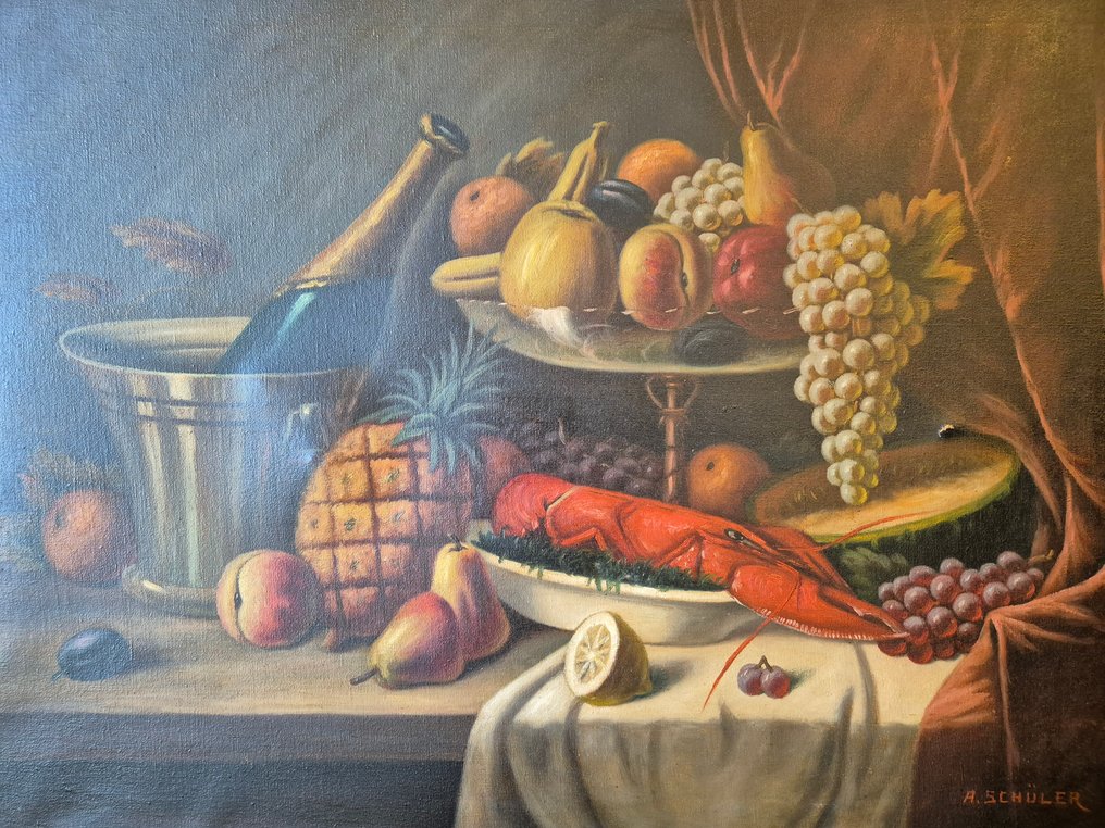 Arthur Schüler (1877-?) - Stillleben, Obst und Champagner #2.1