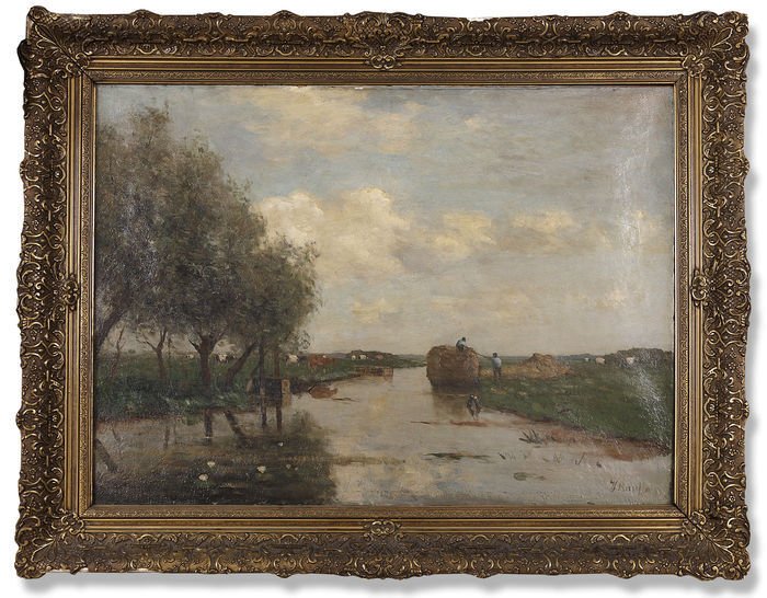 Victor Bauffe (1849-1921) - Hooien met de platte schuit #1.0