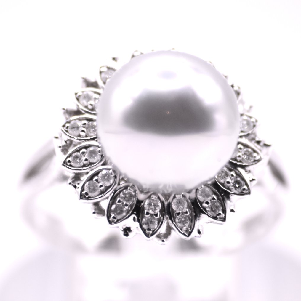 Ei pohjahintaa - Sormus Platina - 0.48ct. tw. Timantti (Luonnollinen) - Helmi - Grey Pearl #4.3