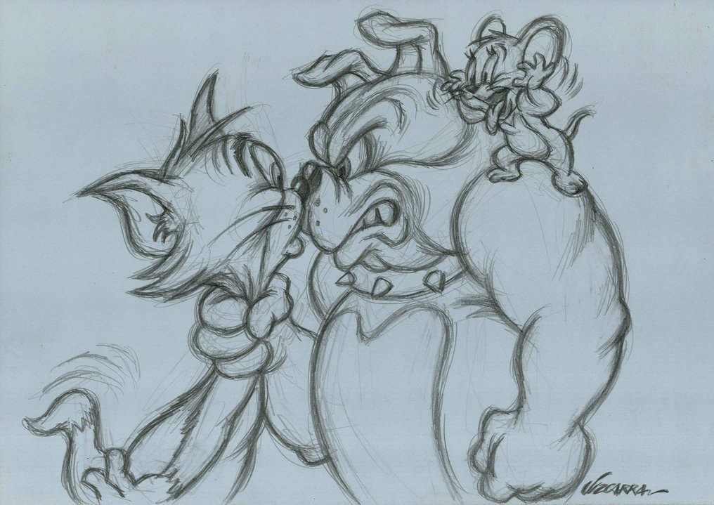 Joan Vizcarra Eredeti ceruza - Tom & Jerry vs Spike – Hand Signed #2.1