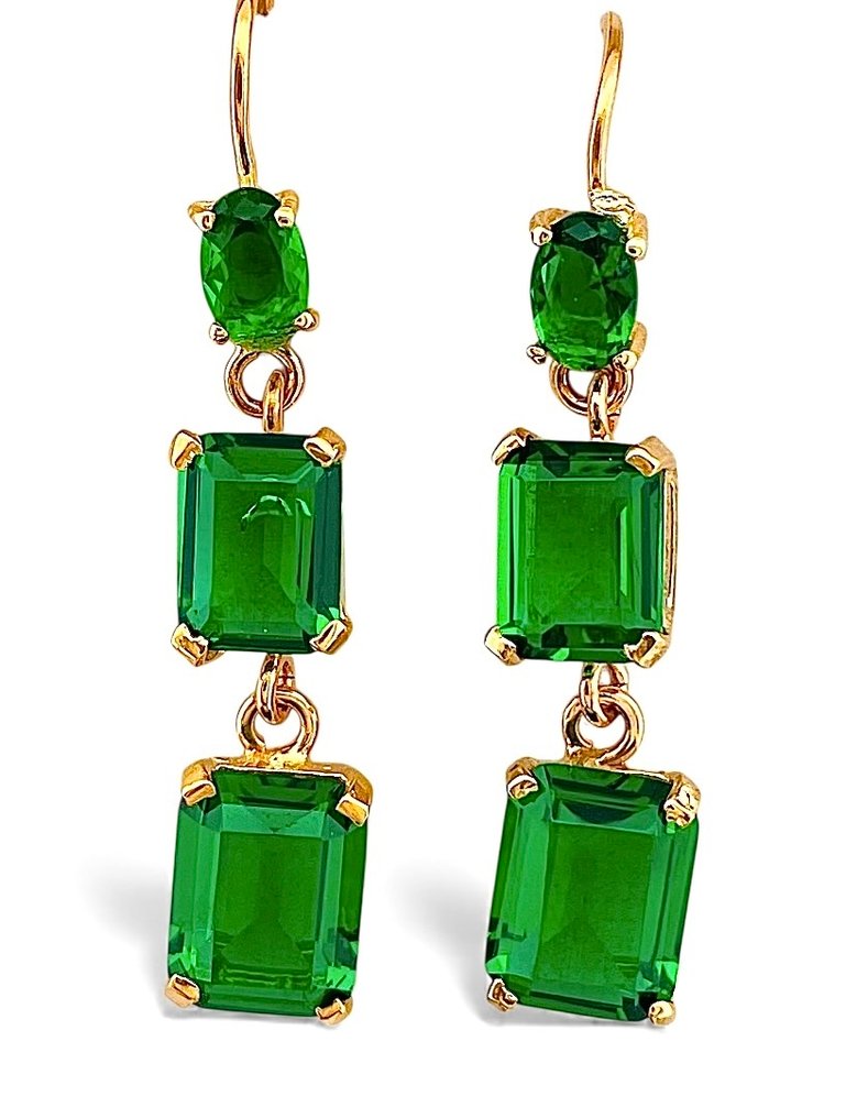 沒有保留價 - 耳環 - 9 節 黃金, 銀 祖母綠 #1.0