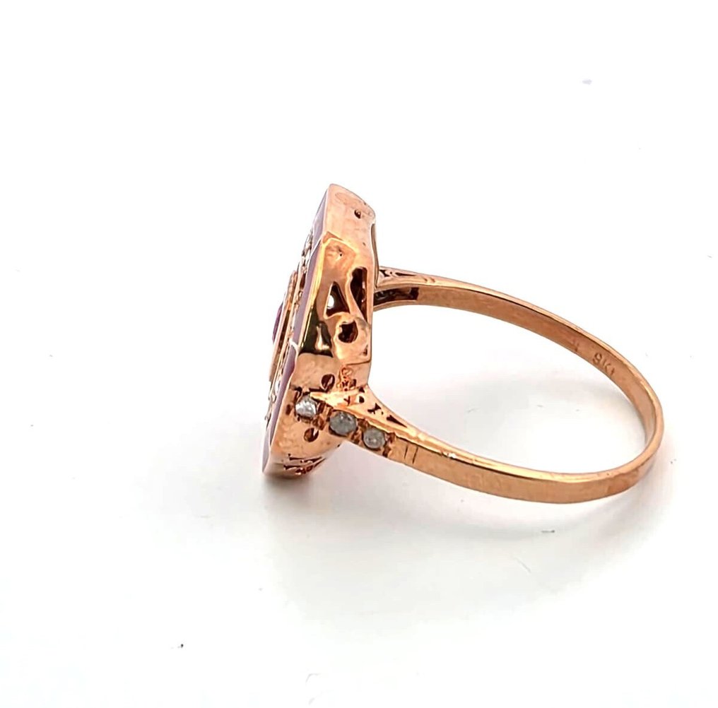 Nincs minimálár - Gyűrű - 9 Kt Rózsa arany, Ezüst Rubin - Gyémánt #3.2