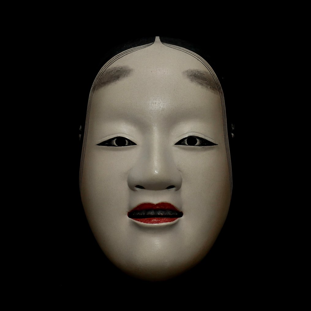 Signed Japan Wooden Noh Mask of KOHIME  能面 小姫 （with mask bag)  (by 小熊正) - 雕塑 木 - 日本 #4.3