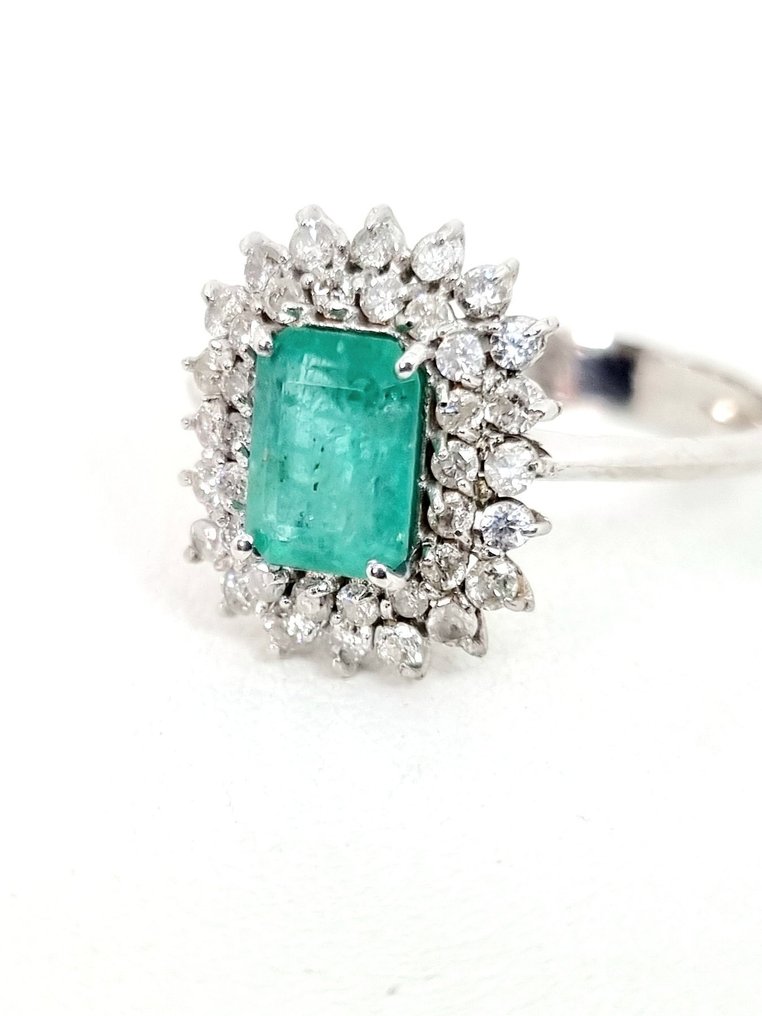 戒指 - 18K包金 白金 祖母绿 - 钻石 #3.2