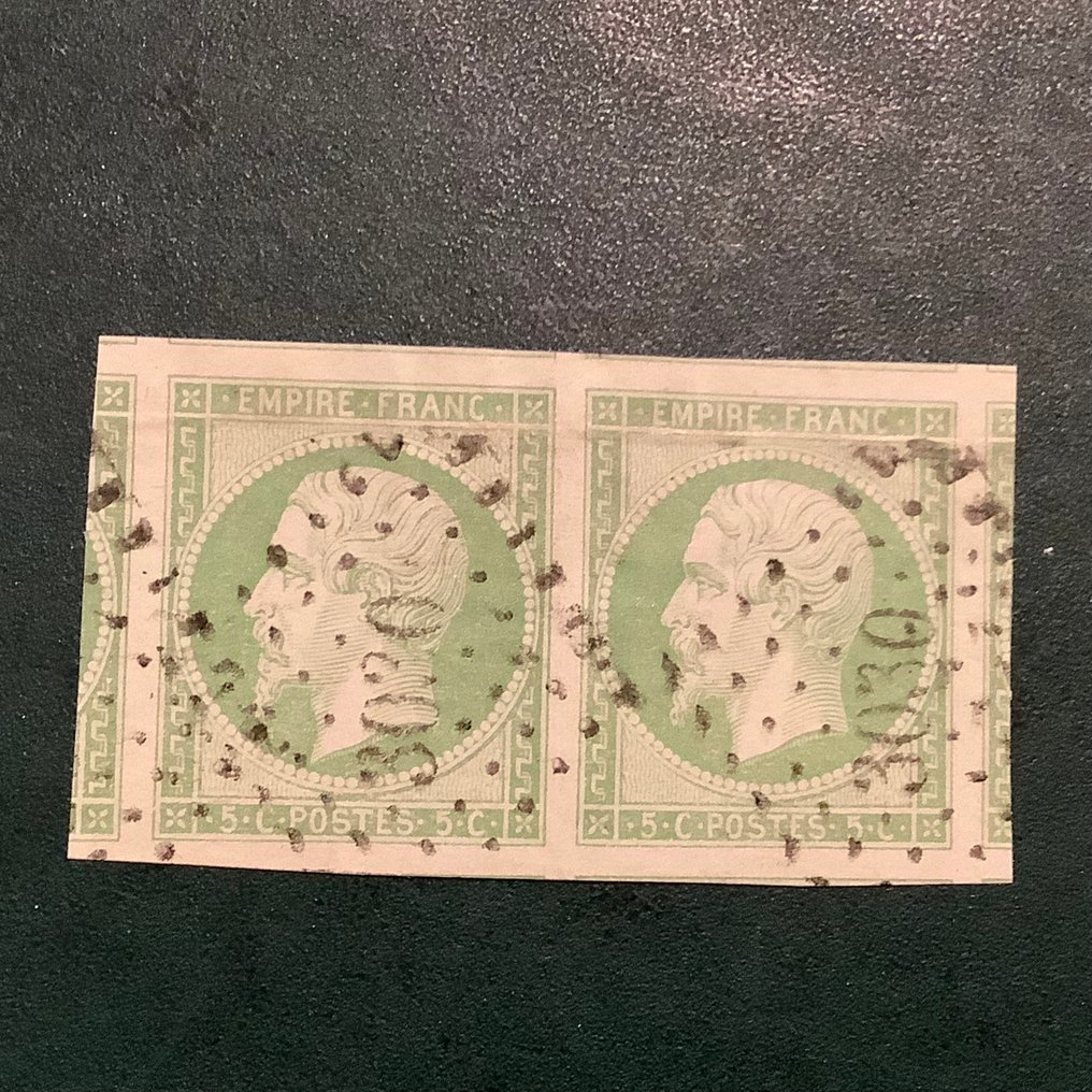 Francia 1852 - Conjunto de 5 céntimos Napoleon Empire - par de lujo con 8 sellos de vecindario. - Yvert 12 #1.0