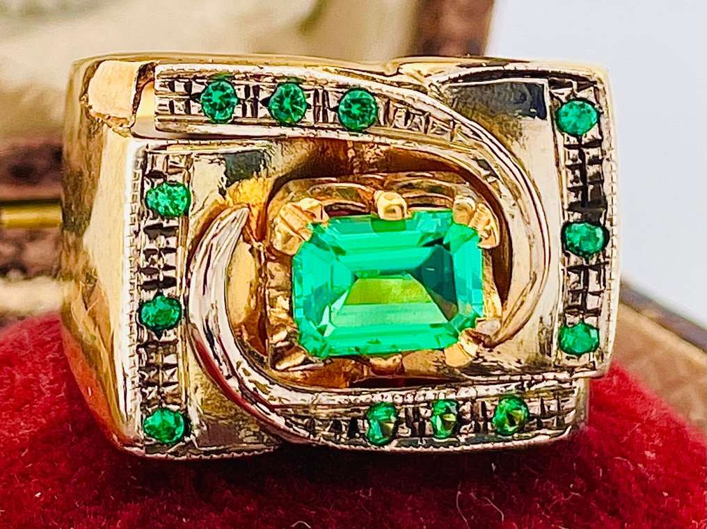 Nincs minimálár - Gyűrű - 9 Kt Sárga arany, Ezüst Smaragd - Smaragd #3.2