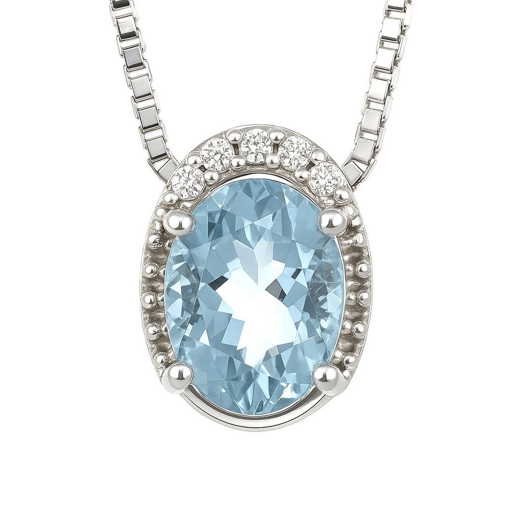 Κολιέ με μενταγιόν - 18 καράτια Λευκός χρυσός -  0.64ct. tw. Ακουαμαρίνης - Διαμάντι #3.2