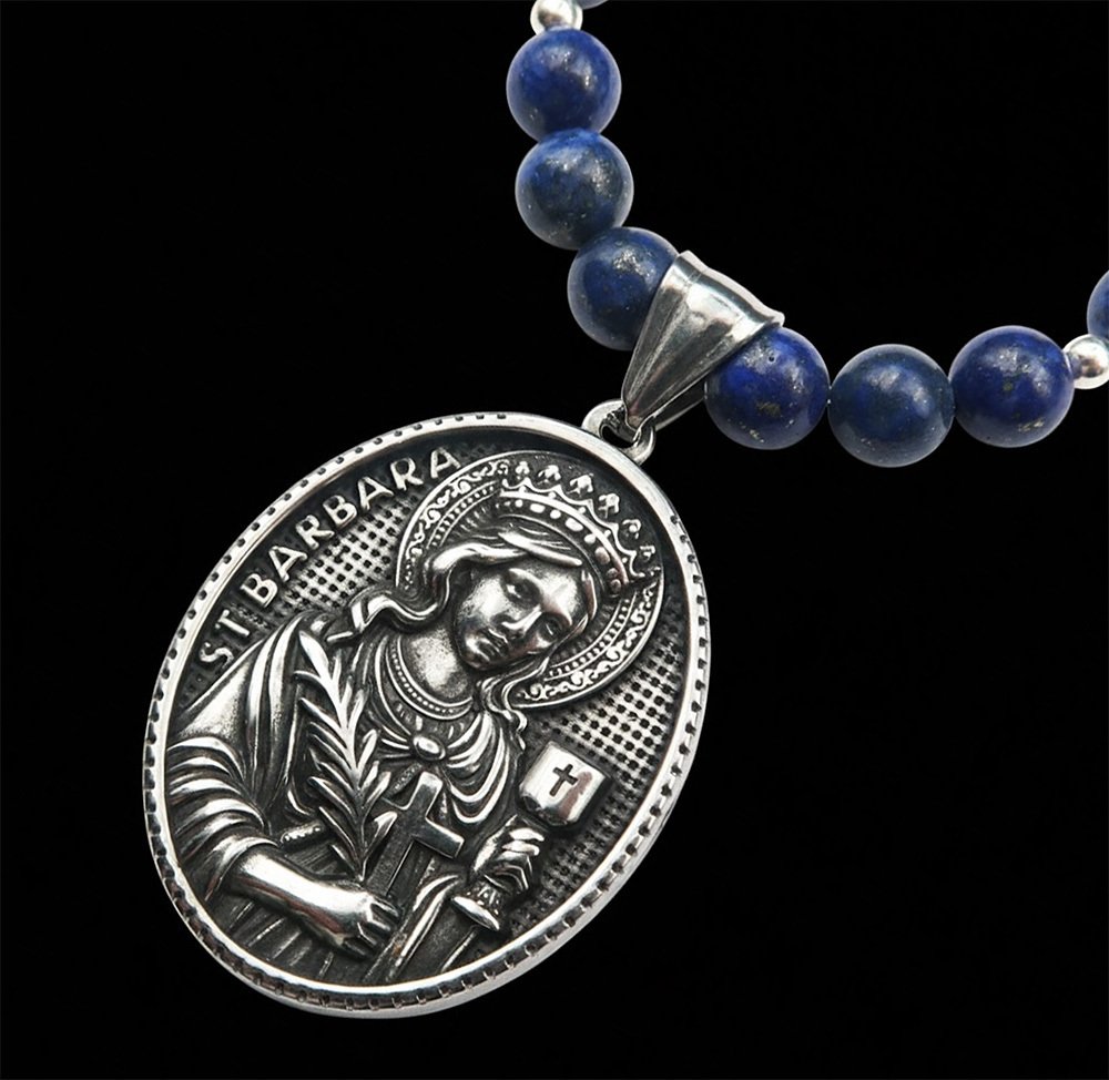 Lapis lazuli - Collier de Sainte Barbe: bescherming tegen plotseling gevaar en kracht van de ziel - sluiting, - Halsketting #2.1