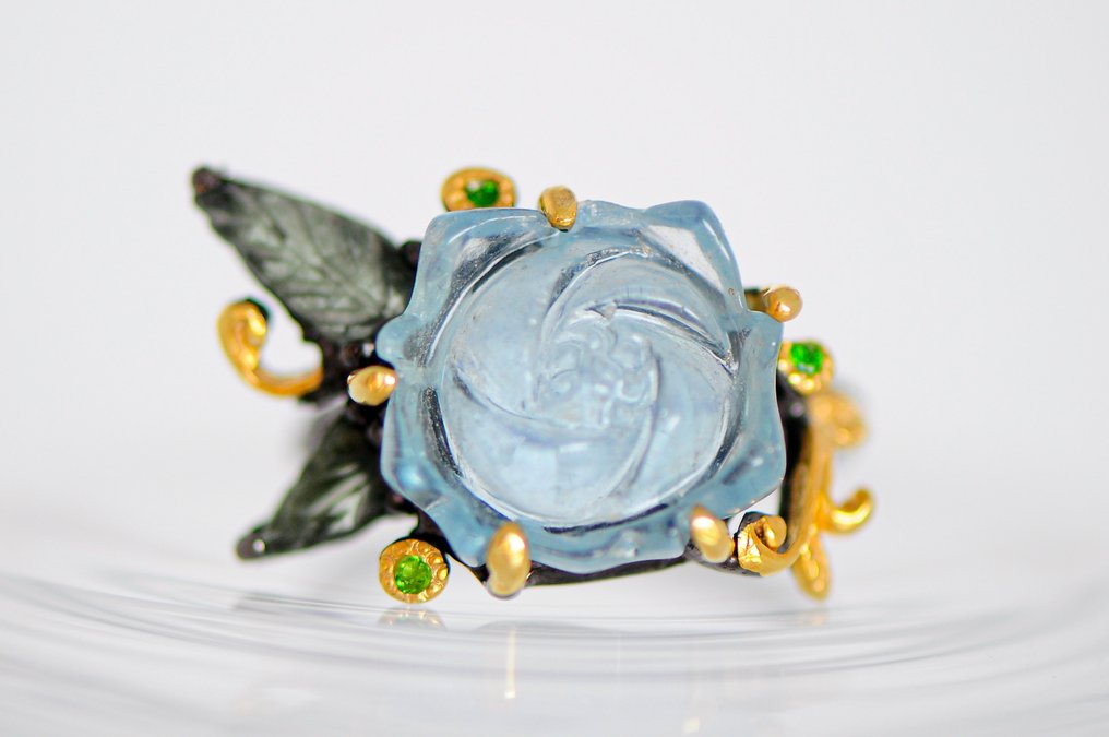 925 ασήμι μαύρο ρουμπίνι ρουμπίνι - ακουαμαρίνα - τουρμαλίνης - χρωμικό διοψίδιο - Δαχτυλίδι #2.1