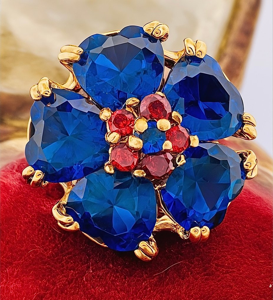 Senza prezzo di riserva - Anello - 9 kt Oro giallo, Argento Zaffiro - Rubino #3.2