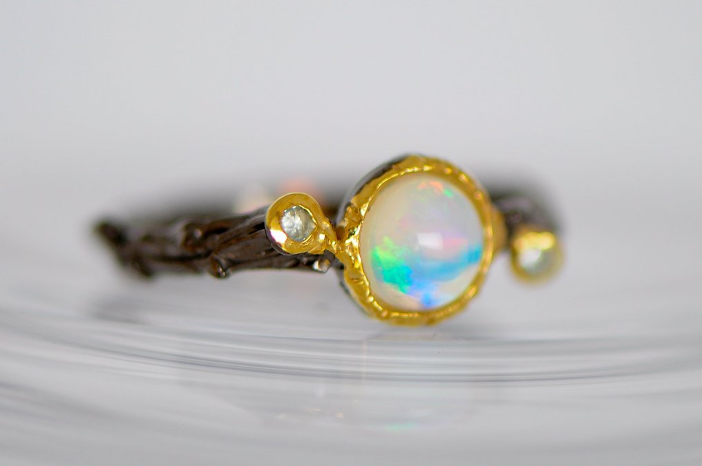 925 ασήμι μαύρο ροδιωμένο - όπαλ - τοπάζ - Δαχτυλίδι #1.0