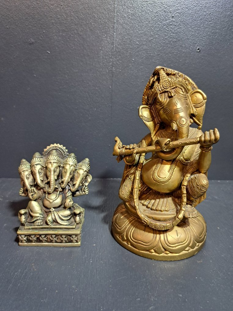 Statue, Twee lord Ganesha beelden - 18.5 cm - Bronze #1.0