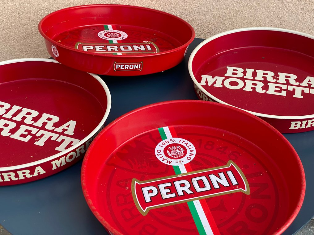 Birra Peroni e Birra Moretti - Tray (4) - Unknown - Metal - No reserve price! #1.0