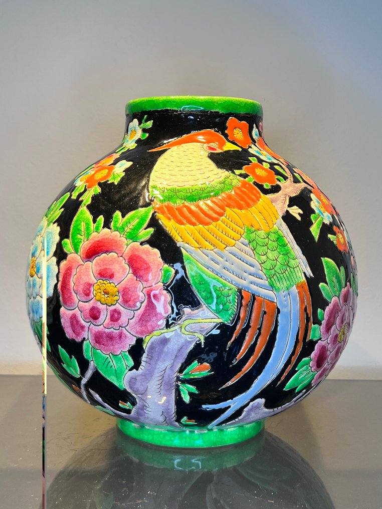 Keramis, Keramis Boch, Boch Frères - Charles Catteau - Vas - Sällsynt vas Boule !! Fasan !! - Gräddsnipa #1.0