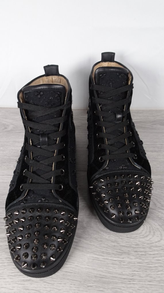 Christian Louboutin - Black Verlour and Leather Lou Spikes High Top (NO RP) - 運動鞋 - 尺寸: EU 41 #2.1