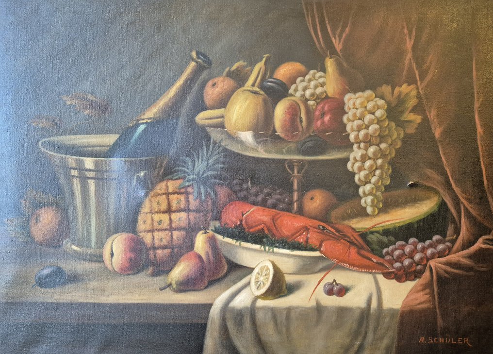 Arthur Schüler (1877-?) - Stillleben, Obst und Champagner #1.0