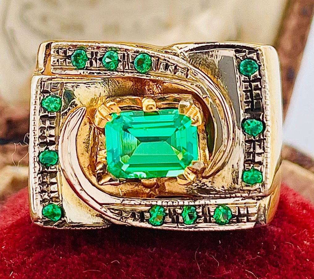 Nincs minimálár - Gyűrű - 9 Kt Sárga arany, Ezüst Smaragd - Smaragd #1.0