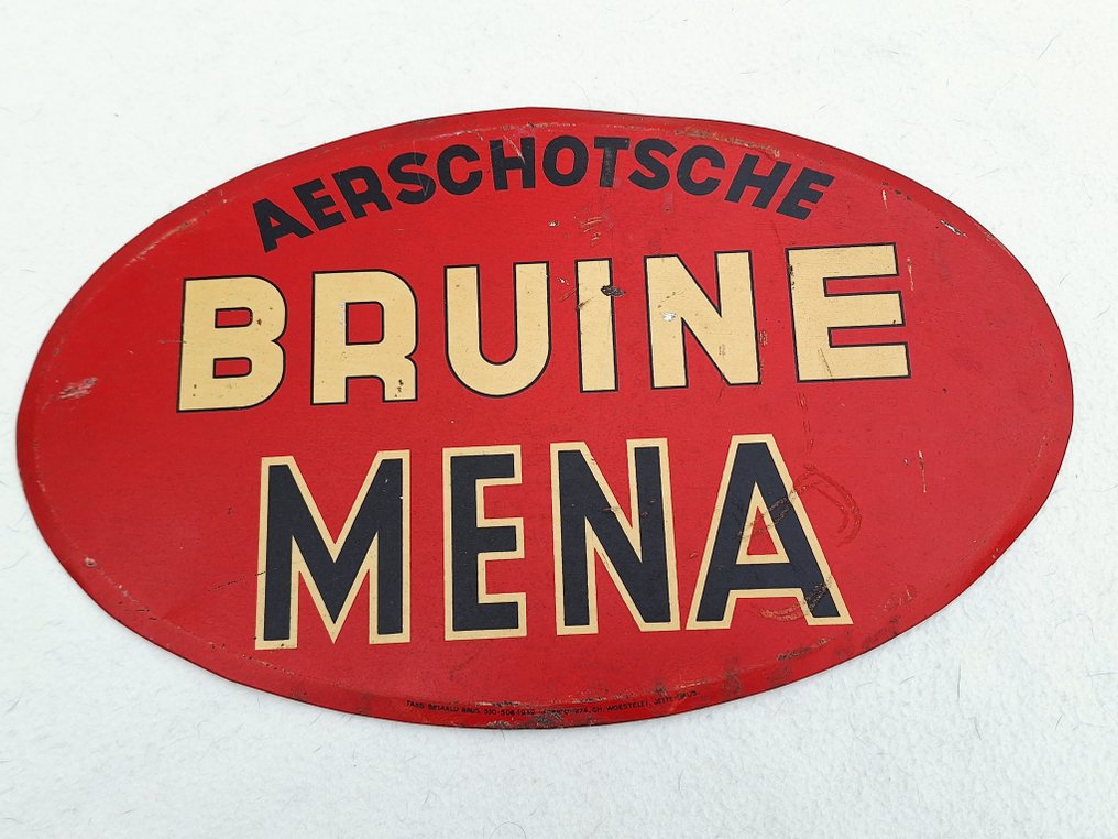 Ch. Woestelei Jette-Bruxelles - Aerschotsche Bruine Mena - Πινακίδα - Πιάτο μπύρας προπολεμικής εποχής. - Blik #1.0