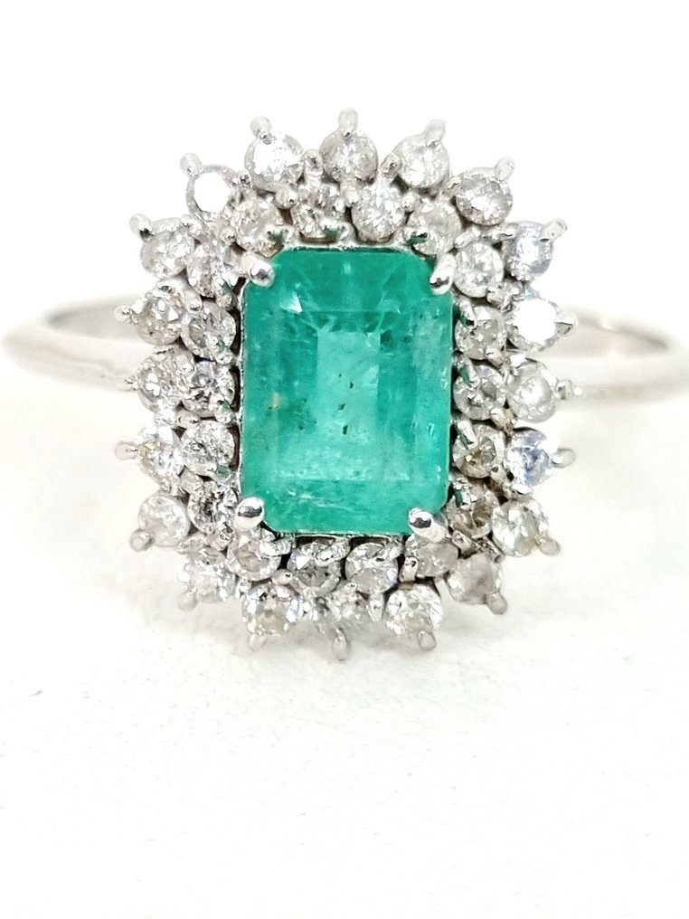 戒指 - 18K包金 白金 祖母绿 - 钻石 #4.3