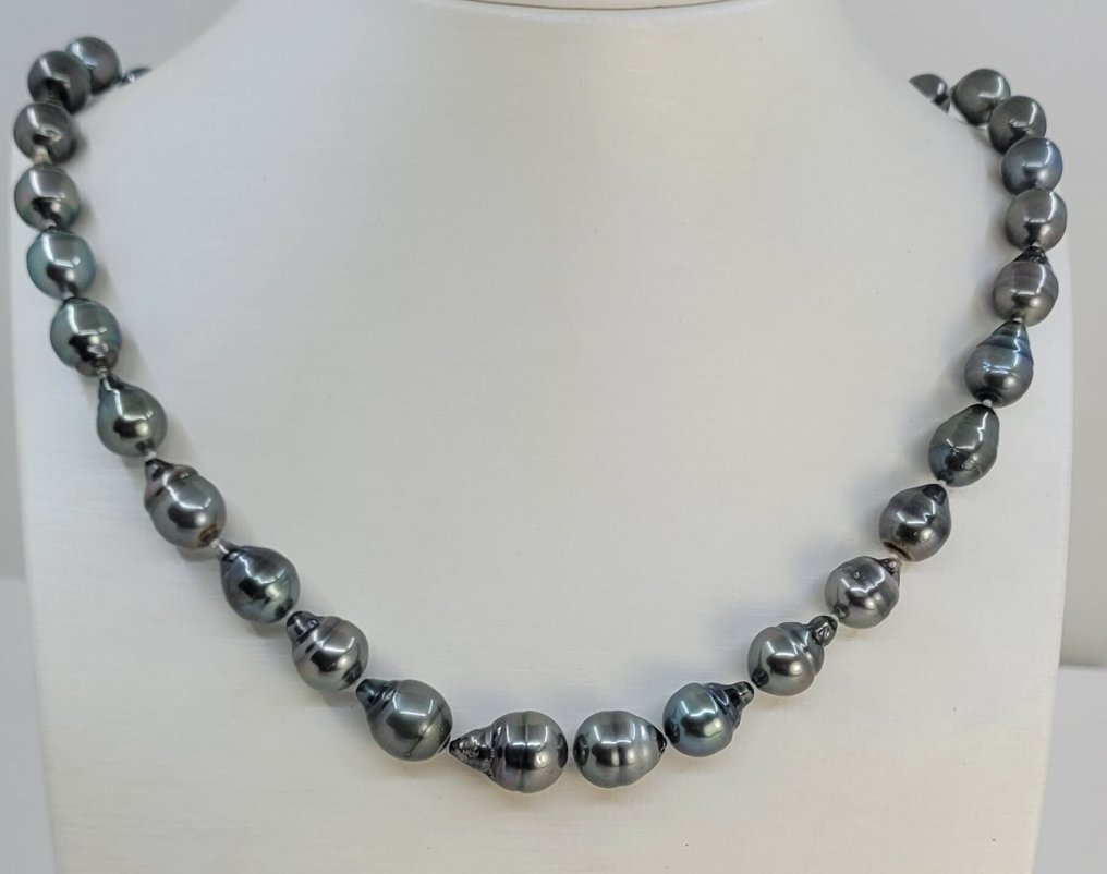 沒有保留價 - 頸鏈 銀, 8x11.5毫米孔雀Tahiti珍珠 #2.1